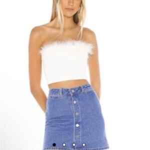 Revolve Superdown White Feather Trim Tube Top